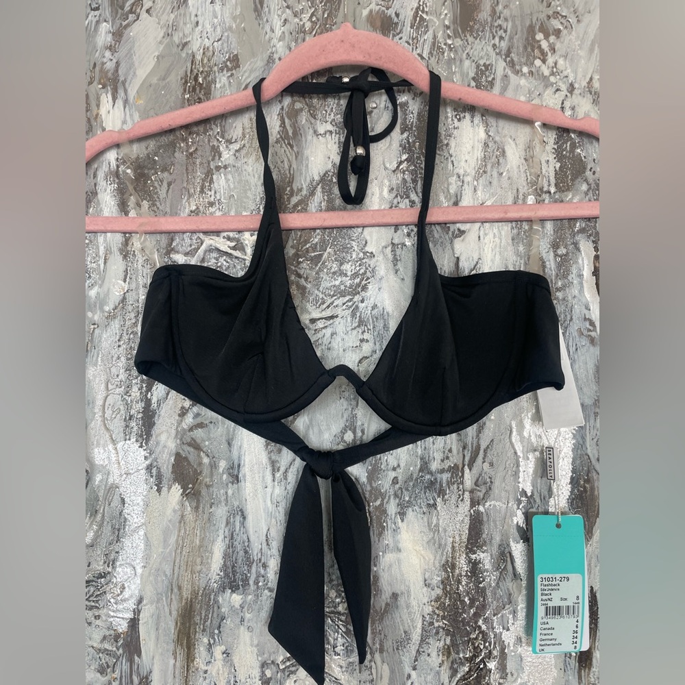 Women's SEA FOLLY NWT Flashback Edie Underwire Envy Bikini Swim Top-Black-US 4